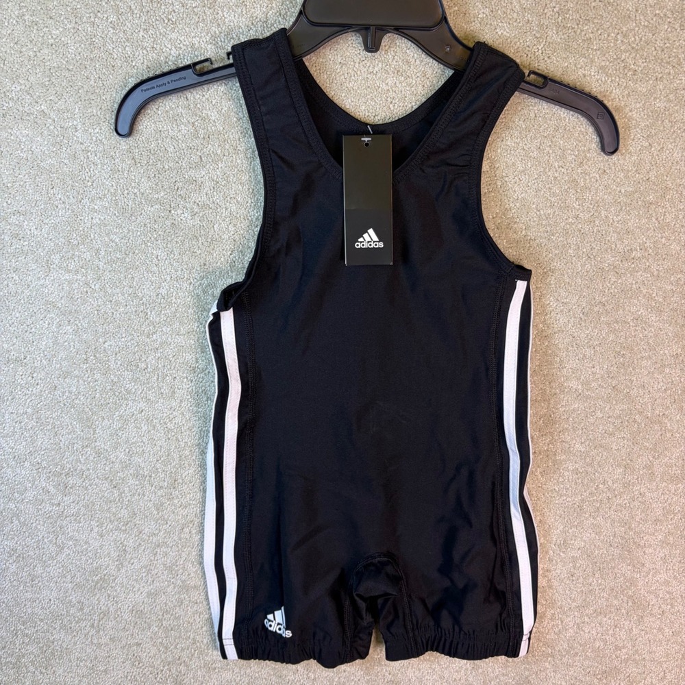 Adidas Wrestling Singlet Youth Medium Black 3-Stripe AS102SY‎ AS102S NEW